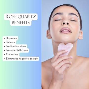 Padime 2 pcs | Premium Set Massage 2-in-1 | Rose Quartz Gua Sha Stone Facial Tools + Jade Comb Scalp Massager | Puffiness Reducing & Relieve Muscle Tension - Stimulates and Strengthens Hair Growth