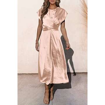 PRETTYGARDEN Women's 2024 Summer Satin Midi Dress Cap Sleeve Tie Waist Elegant A-Line Flowy Dresses ...