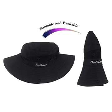 HGGE Women Ponytail Summer Sun Hat Wide Brim UV Hats Floppy Bucket Cap for Safari Beach Fishing Gardening Pure Black