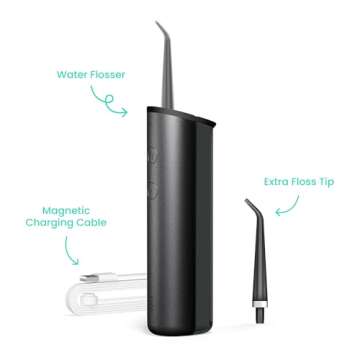 quip Water Flosser with Replacement Tip - Cordless Water Flosser with Adjustable Pressure - Teeth Cleaner Pick with 360 Degree Rotating Replaceable Tip, Rechargeable Water Dental Pick - All-Black