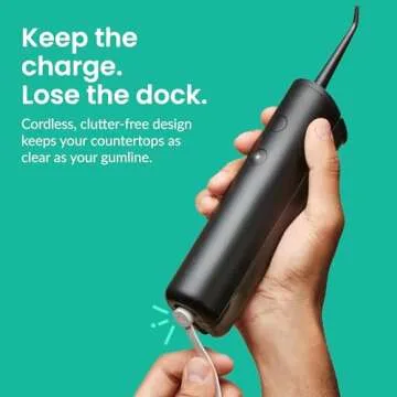 quip Water Flosser with Replacement Tip - Cordless Water Flosser with Adjustable Pressure - Teeth Cleaner Pick with 360 Degree Rotating Replaceable Tip, Rechargeable Water Dental Pick - All-Black