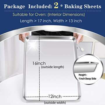 P&P CHEF Baking Sheet Set – Premium Stainless Steel Cookie Trays, 16 Inch, Healthy Bakeware for Ef...