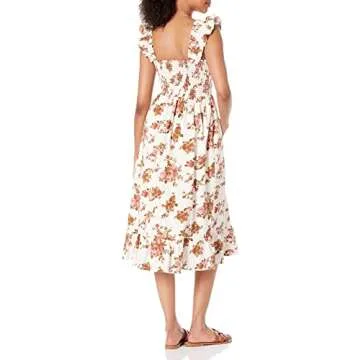 The Drop Women's Kimi Ruffled Shoulder Smocked Midi Dress, Rosette Floral, L