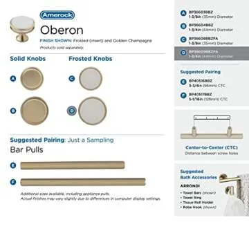 Amerock | Cabinet Knob | Golden Champagne/Frosted | 1-3/4 inch (44 mm) Diameter | Oberon | 1 Pack | Drawer Knob | Cabinet Hardware