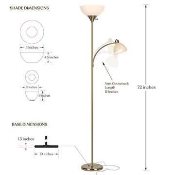 Brightech Sky Dome Plus LED Floor lamp, Torchiere Super Bright Floor Lamp with Reading Lamp for Living Rooms & Offices - Dimmable Tall Standing Lamp for Bedroom Reading - Gold Brass