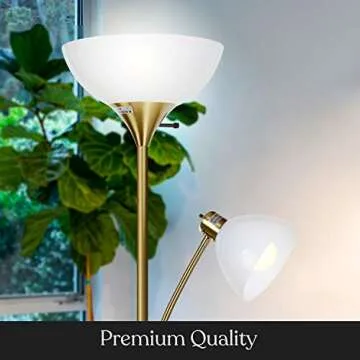 Brightech Sky Dome Plus LED Floor lamp, Torchiere Super Bright Floor Lamp with Reading Lamp for Living Rooms & Offices - Dimmable Tall Standing Lamp for Bedroom Reading - Gold Brass