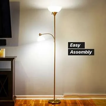 Brightech Sky Dome Plus LED Floor lamp, Torchiere Super Bright Floor Lamp with Reading Lamp for Living Rooms & Offices - Dimmable Tall Standing Lamp for Bedroom Reading - Gold Brass
