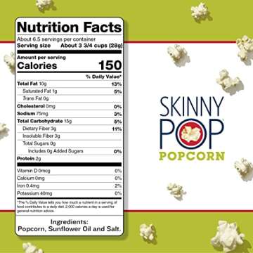 SkinnyPop Original Popcorn, Gluten Free, Vegan Popcorn, Non-GMO, Healthy Popcorn Snacks, Skinny Pop, 6.7oz Party Sized Bag