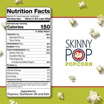 SkinnyPop Original Popcorn, Gluten Free, Vegan Popcorn, Non-GMO, Healthy Popcorn Snacks, Skinny Pop, 6.7oz Party Sized Bag