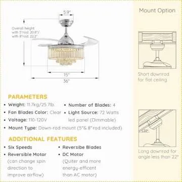 Moooni Dimmable Fandelier Crystal Ceiling Fan with Lights