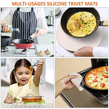 Silicone Trivet Mat Pot Holders, 5 Pack Heat Resistant Non-Slip Kitchen Trivets, Super Soft Flexible Easy to Wash and Dry, Perfect for Hot Pots and Pans, Dining Table and Countertop, Jar Opener