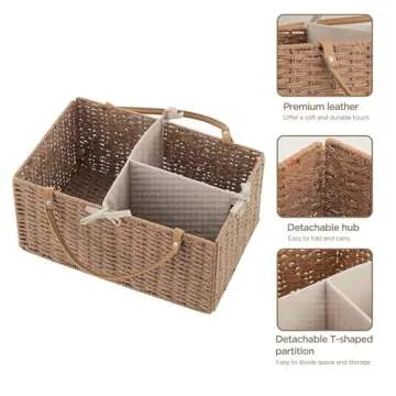 HBlife Baby Diaper Caddy Organizer, Paper Rope Storage Baskets Nursery Bin with Removable Divider, Portable Car Organizer for Diapers, Baby Shower Gifts, Newborn Essentials Must Haves