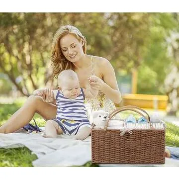 HBlife Baby Diaper Caddy Organizer, Paper Rope Storage Baskets Nursery Bin with Removable Divider, Portable Car Organizer for Diapers, Baby Shower Gifts, Newborn Essentials Must Haves