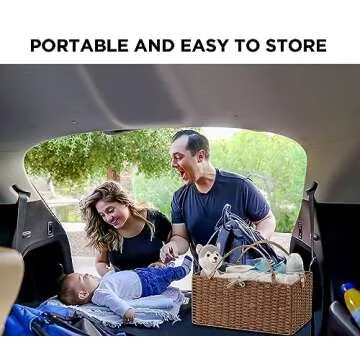 HBlife Baby Diaper Caddy Organizer, Paper Rope Storage Baskets Nursery Bin with Removable Divider, Portable Car Organizer for Diapers, Baby Shower Gifts, Newborn Essentials Must Haves