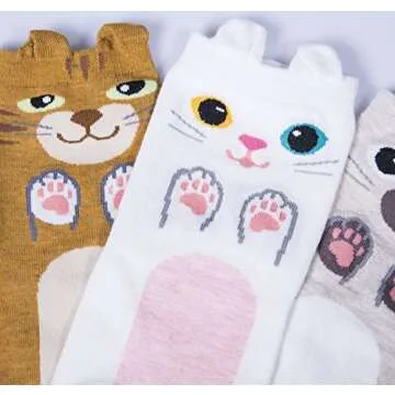 Womens Funny socks Cozy Cute Printed Patterned Fun Socks Novelty Cat Socks for Women Gifts, Lovely Cat 01(5 Pairs)