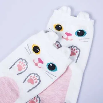 Womens Funny socks Cozy Cute Printed Patterned Fun Socks Novelty Cat Socks for Women Gifts, Lovely Cat 01(5 Pairs)