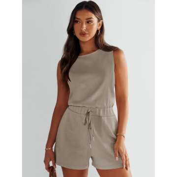 ANRABESS Romper for Women Summer Dressy Casual Jumpsuit 2025 Fashion Trendy Outfit Beige Medium