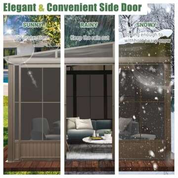 Domi 10’ x 12’ Sunroom, All-Season Wall Mounted Gazebo Solarium with Front Door, Side Entrance, ...