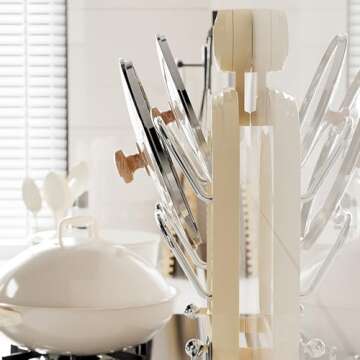 ELEFOCUS Wall Mount Pot Lids Holder, Suction Cup Storage Rack for Pot Lids,No Punching Household Kitchen Storage Holder Pan Lid Pot Cover Rack Cutting Board Holder (Creamy)