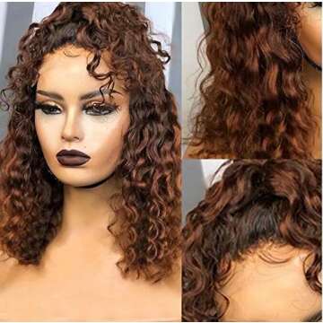 Ombre Color Short Water Wave Bob Wig 360 Curly Lace Front Human Hair Wigs With Baby Hair Plucked Rem...