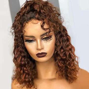 Ombre Color Short Water Wave Bob Wig 360 Curly Lace Front Human Hair Wigs With Baby Hair Plucked Remy Brazilian Lace Bob Wigs 150% Density 1B/30 Color