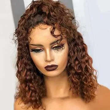 Ombre Color Short Water Wave Bob Wig 360 Curly Lace Front Human Hair Wigs With Baby Hair Plucked Remy Brazilian Lace Bob Wigs 150% Density 1B/30 Color