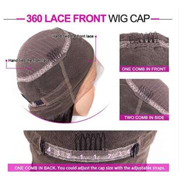 Ombre Color Short Water Wave Bob Wig 360 Curly Lace Front Human Hair Wigs With Baby Hair Plucked Remy Brazilian Lace Bob Wigs 150% Density 1B/30 Color