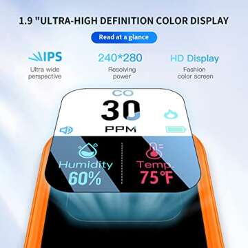 CEKKIENA [3-in-1] Carbon Monoxide Detector Portable Mini Air Quality Monitor with Lanyard Alarm CO Meter Temperature Humidity Sensor Built-in 1000mAh Battery, Indoor/Outdoor (Orange)