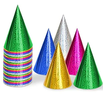 Vibrant Birthday Party Hats - 50 Pack Glitter Cone Hats for Kids & Adults