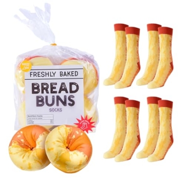 POPCRAZE Bread Socks 4 Pairs. One Size Fits Most. Novelty Food Socks. Breakfast Socks. Funny Bread S...