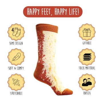 POPCRAZE Bread Socks 4 Pairs. One Size Fits Most. Novelty Food Socks. Breakfast Socks. Funny Bread Sock for Birthday, Christmas, gift idea for Men and Women.