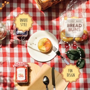 POPCRAZE Bread Socks 4 Pairs. One Size Fits Most. Novelty Food Socks. Breakfast Socks. Funny Bread Sock for Birthday, Christmas, gift idea for Men and Women.