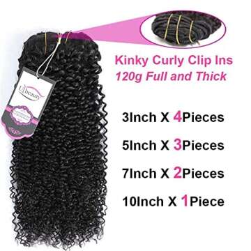 Kinky Curly Clip In Hair Extensions for Black Women, Urbeauty 10 inch Curly Hair Extensions Clip in ...