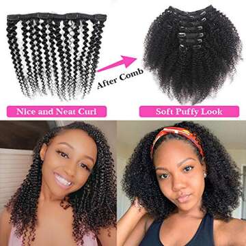 Kinky Curly Clip In Hair Extensions for Black Women, Urbeauty 10 inch Curly Hair Extensions Clip in Human Hair, 3c 4a Kinky Curly for Women