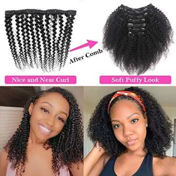 Kinky Curly Clip In Hair Extensions for Black Women, Urbeauty 10 inch Curly Hair Extensions Clip in Human Hair, 3c 4a Kinky Curly for Women