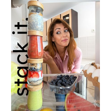 AYOS Premium Overnight Oats Containers with Bamboo Lids and Golden Spoons - 16 oz Glass Jars - 4 pack - Plastic Free