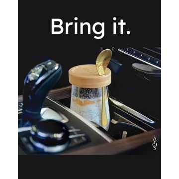 AYOS Premium Overnight Oats Containers with Bamboo Lids and Golden Spoons - 16 oz Glass Jars - 4 pack - Plastic Free