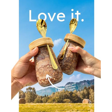 AYOS Premium Overnight Oats Containers with Bamboo Lids and Golden Spoons - 16 oz Glass Jars - 4 pack - Plastic Free