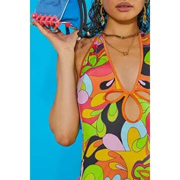 Tie-Dyed Straps Halter Dresses for Women Backless Bodycon Mini Skirts Vintage Y2K Fashion Clubwear Streetwear (Abstract Pattern Multicolor, Small)