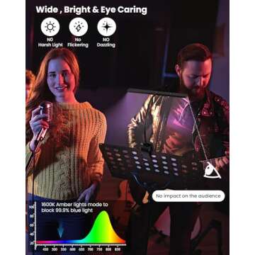 30 Led Music Stand Light, Eye-Caring Clip-On Rechargeable Piano Lamp, 360° Gooseneck Adjustable Piano Lights,4 Color& 3 Brightness, Wide Illumination Area, Perfect for Musician, Piano,Keyboard,Desk