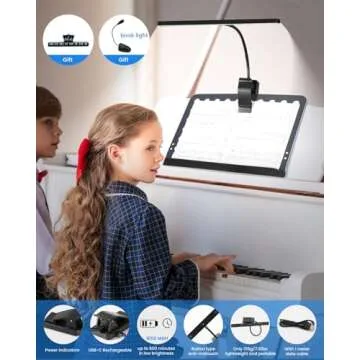 30 Led Music Stand Light, Eye-Caring Clip-On Rechargeable Piano Lamp, 360° Gooseneck Adjustable Piano Lights,4 Color& 3 Brightness, Wide Illumination Area, Perfect for Musician, Piano,Keyboard,Desk