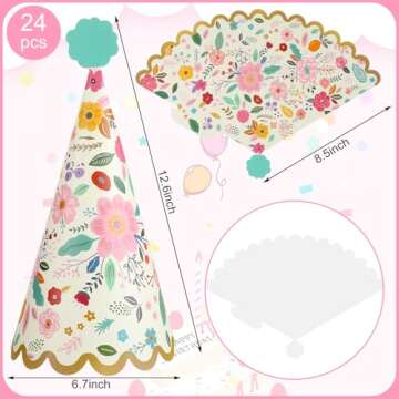 Saypacck 24 Pcs English Garden Birthday Party Hats for Kids - Floral Party Supplies