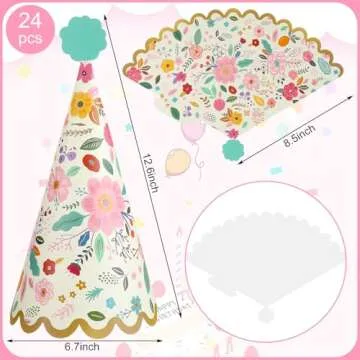 Saypacck 24 Pcs English Garden Birthday Party Hats for Kids - Floral Party Supplies