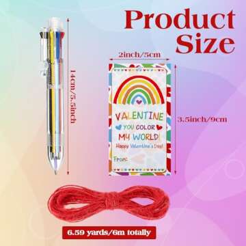 Harloon 36 Pcs Valentine's Day 0.7 mm 8 in 1 Multicolor Ballpoint Pen 8 Colors Retractable Ballpoint Rainbow Pens with Valentine's Day Card for Kids Office School Party Favors Exchange Gifts