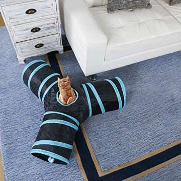 CO-Z 3 Way Cat Rabbit Tunnel Tube, Collapsible Crinkle Pet Tunnels Cats Accessories with Toy Ball Pe...
