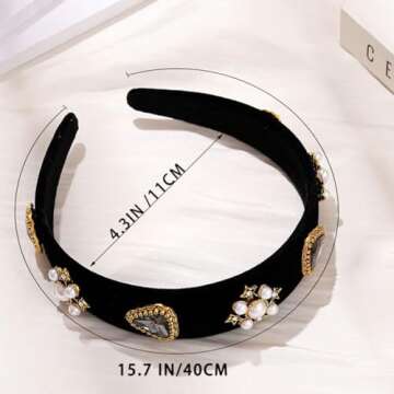 Sinalty Baroque Wide Headbands Black Velvet Crystal Hairband Vintage Hair Band Custome Hair Accessories for Women