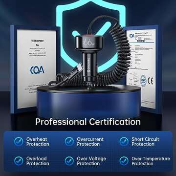 Syncwire USB C Car Charger with [Battery Leakage Prevention] 66W Super Fast Car Adapter with PD & QC 3.0 Built in 6FT Type C Coiled Cable for iPhone 16/15 Series, Samsung Galaxy/Google Pixel/iPad Pro