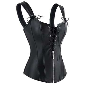 Charmian Women's Renaissance Lace Up Vintage Boned Bustier Corset with Garters Black Small