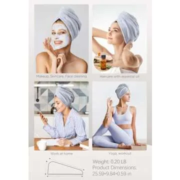 Hicober Microfiber Hair Towel, 3 Packs Hair Turbans for Wet Hair, Drying Hair Wrap Towels for Curly Hair Women Anti Frizz (Grey,Blue,Grey)