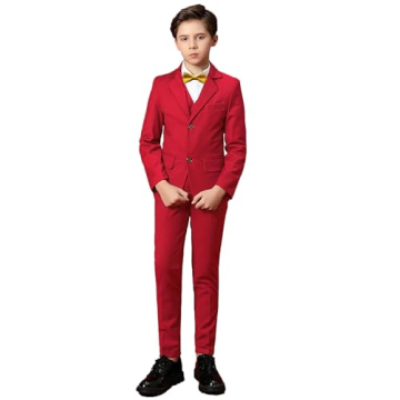 Yanlu Boy's Elegant 5-Piece Red Suit for Formal Occasions - Size 2T to 12